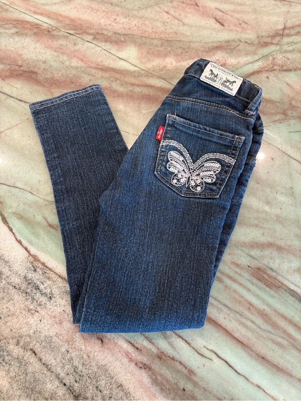 Levi's Kids Dark Blue Jeans with Sequin Butterfly Pocket